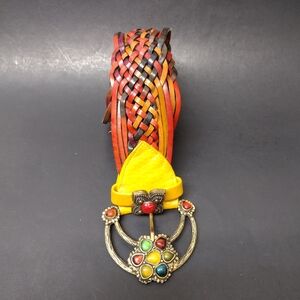 VINTAGE BRIGHTON BRAIDED LEATHER WOMEN'S  BELT WITH A SOLID BRASS BUCKLE